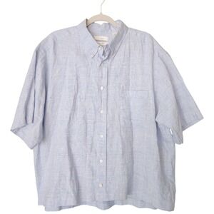 Turnbury European 100% Linen Short Sleeve Cropped Shirt Men's XXL Plaid Blue